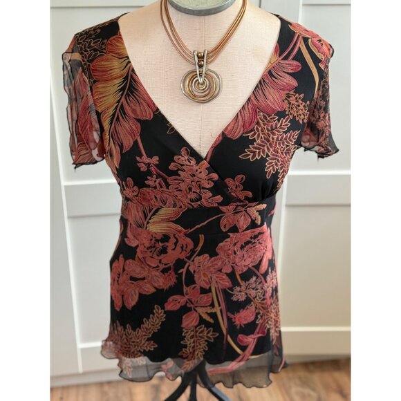Johnathan Martin silk babydoll Floral Tie Top M  Whimsigoth Y2K Romantic fairy - Picture 1 of 11